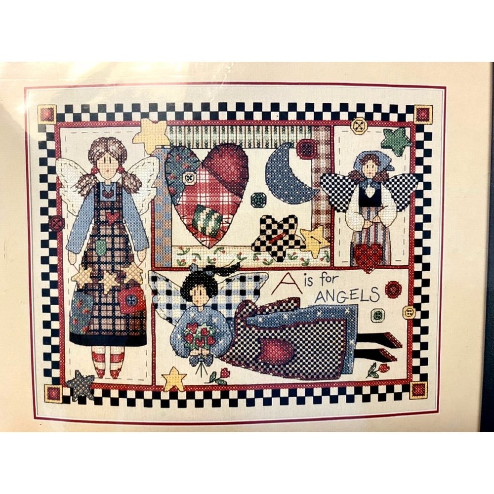 DIMENSIONS 3156 RUSTIC ANGELS  15”x12” Folk Art Scene Needle Work Kit